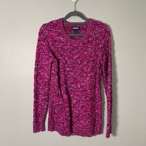 Lands' End Drifter Womens‎ Small Pink Purple Space Dye Cable Knit Cotton Sweater